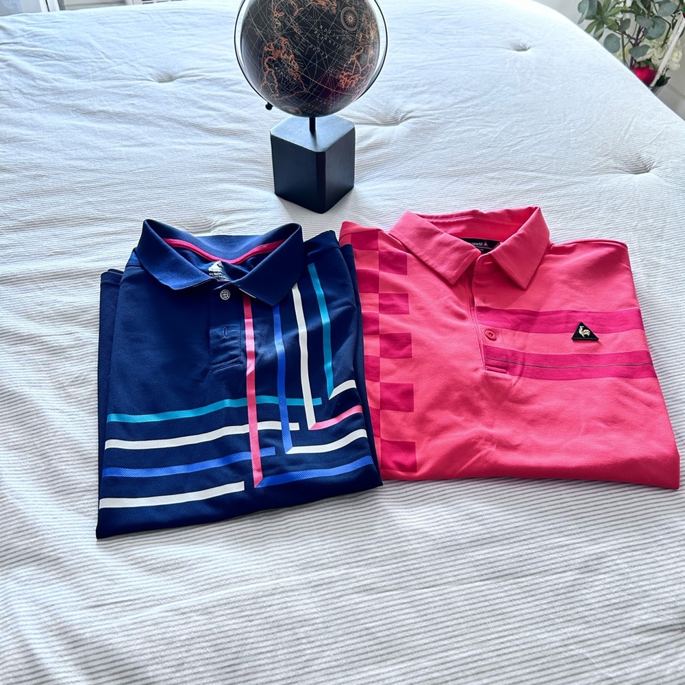 Le Coq Sportif Men's Blue and orange Polo Shirts size LL preowned good condition